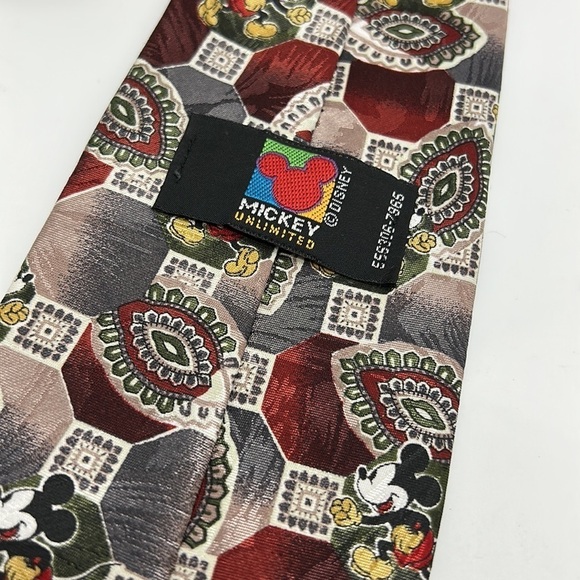 Vintage Mickey Unlimited Disney Mickey Mouse Necktie Paisley‎ Cartoon Red Gray - Picture 2 of 4